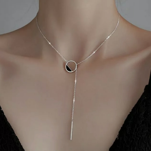 Silver Long Round Strip Tassel Pendant Necklace Clavicle Women Chain - Picture 2 of 7